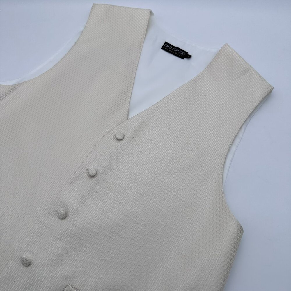 Umo Lorenzo Men's Textured Geometric Print Satin Lined Formal Vest Size L, Cream
